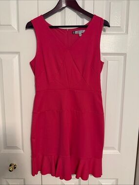 Jennifer Lopez Vibrant Pink Sleeveless Mini Dress with Ruffle Hem